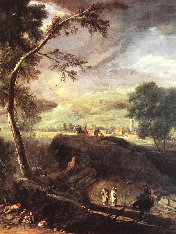 RICCI, Marco Landscape with River and Figures (detail) oil painting image